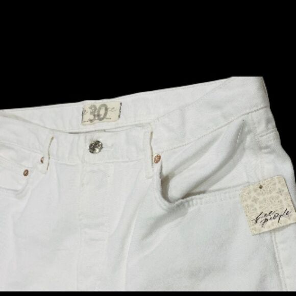 Free People Wide Leg Crop Ankle Fray Jeans White 30x27 High Rise Button Fly NWT - Picture 3 of 13